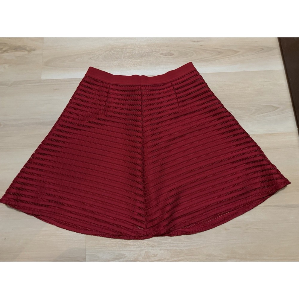 H&M Red Lined Skater Skirt Flared Fit Flare Women's Size Medium Knit